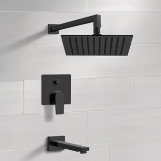 Tub and Shower Faucet Matte Black Tub and Shower Set With Rain Shower Head Remer TSF43